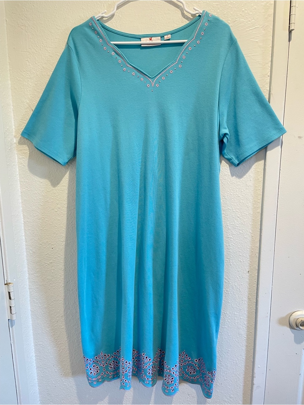 ✨ Quacker Factory 1X Turquoise Blue Embroidered V-Neck Lounger Dress 🪞